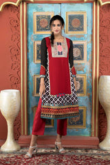 Maroon Embroidered Georgette Straight Cut Kurta