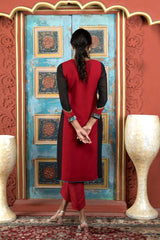 Maroon Embroidered Georgette Straight Cut Kurta Pants Set