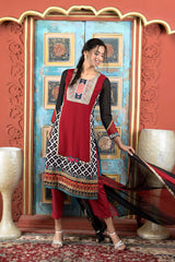 Maroon Georgette Stitched Straight Cut Trouser Kurti Dupatta Readymade Suits