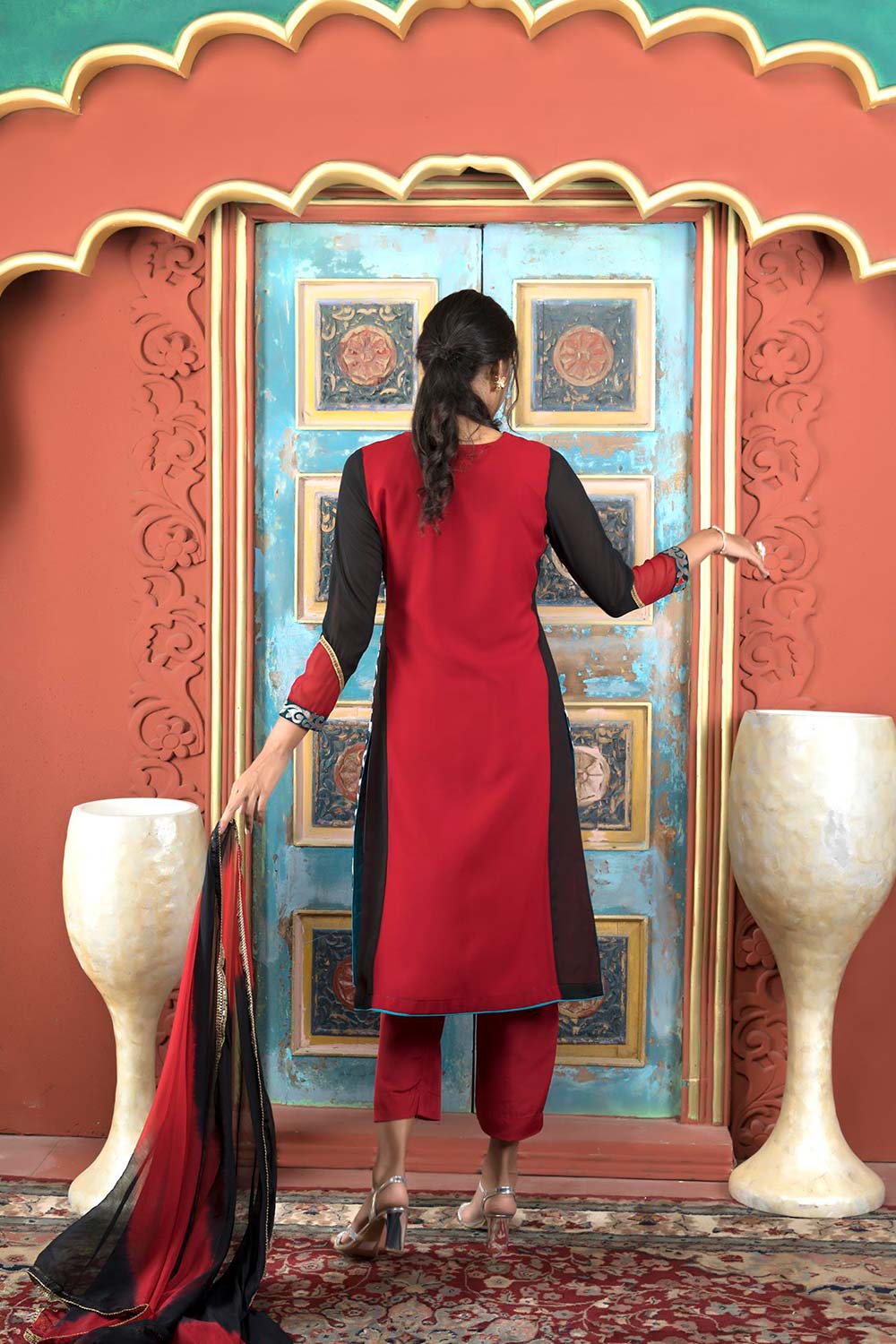 Maroon Georgette Stitched Straight Cut Trouser Kurta Dupatta Readymade Suits