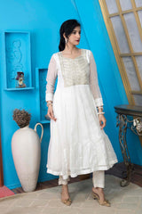 Off-White Embroidered Georgette Anarkali Kurta