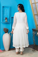 Off-White Embroidered Georgette Anarkali Kurti