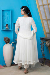 Off White Georgette Stitched Anarkali Trouser Kurta Dupatta Readymade Suits