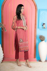 Pink Embroidered Net Straight Cut Kurti Pant Set