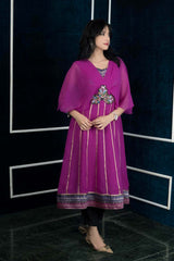 Pink Embroidered Georgette Anarkali Kurta Pants Set