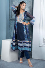 Navy Blue Embroidered Georgette Anarkali Kurti Pant Set