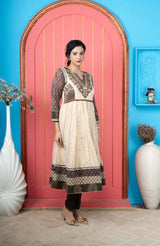 Beige Embroidered Silk Anarkali Kurti