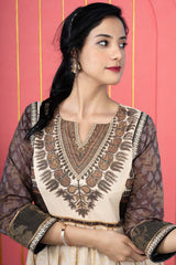 Beige Embroidered Silk Anarkali Kurti