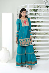 Blue Embroidered Art Silk Straight Cut Kurta