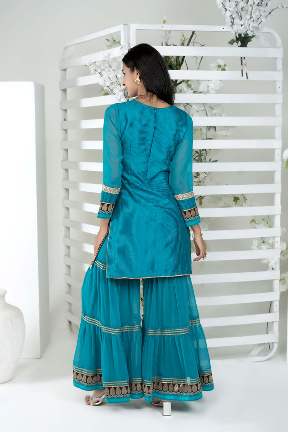 Blue Embroidered Art Silk Straight Cut Kurti