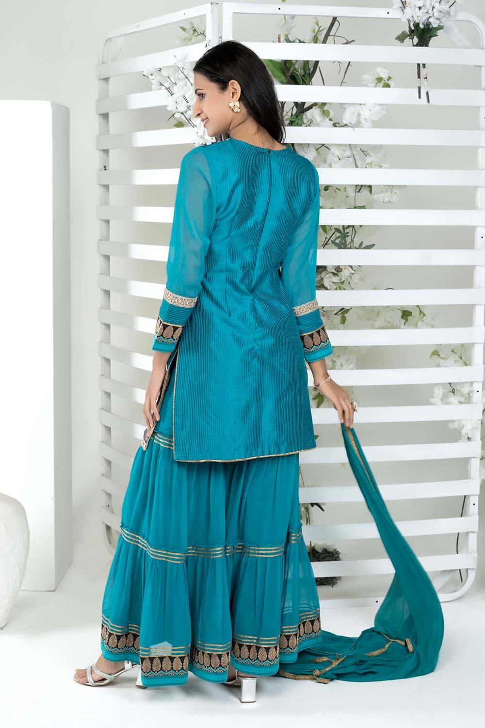 Blue Art Silk Stitched Straight Cut Sharara Kurta Dupatta Readymade Suits