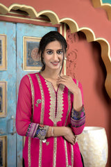 Pink Embroidered Georgette Straight Cut Kurta