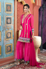 Pink Georgette Stitched Straight Cut Sharara Kurti Dupatta Readymade Suits