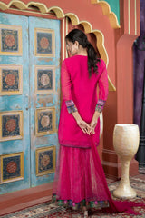 Pink Georgette Stitched Straight Cut Sharara Kurta Dupatta Readymade Suits