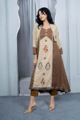 Beige Embroidered Silk Asymmetrical Kurta Pants Set