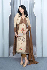 Beige Embroidered Silk Stitched Asymmetrical Trouser Kurta With Dupatta