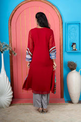 Maroon Embroidered Georgette Anarkali Kurta