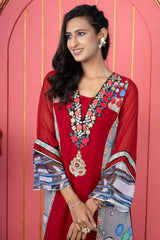 Maroon Embroidered Georgette Anarkali Kurta