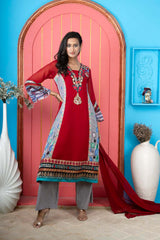 Maroon Georgette Stitched Anarkali Palazzo Kurti Dupatta Readymade Suits