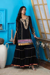 Black Embroidered Georgette Straight Cut Kurti