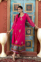 Pink Embroidered Georgette Anarkali Kurta Palazzo Set