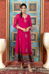 Pink Embroidered Georgette Anarkali Kurta Palazzo Set