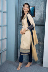 Beige Embroidered Silk Stitched Trouser Kurta With Dupatta