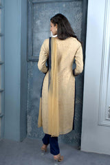 Beige Embroidered Silk Stitched Trouser Kurta With Dupatta