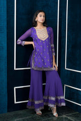 Purple Embroidered Art Silk Straight Cut Kurti