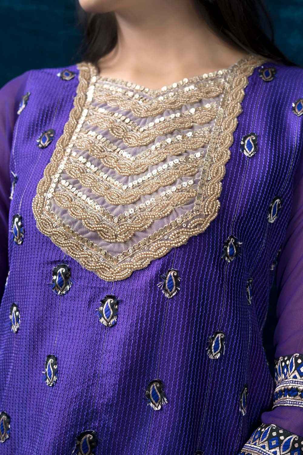 Purple Embroidered Art Silk Straight Cut Kurti