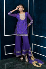 Purple Art Silk Stitched Straight Cut Sharara Kurti Dupatta Readymade Suits