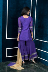 Purple Art Silk Stitched Straight Cut Sharara Kurta Dupatta Readymade Suits