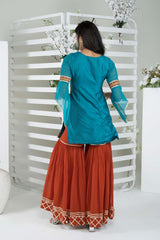 Blue Embroidered Art Silk Straight Cut Kurta