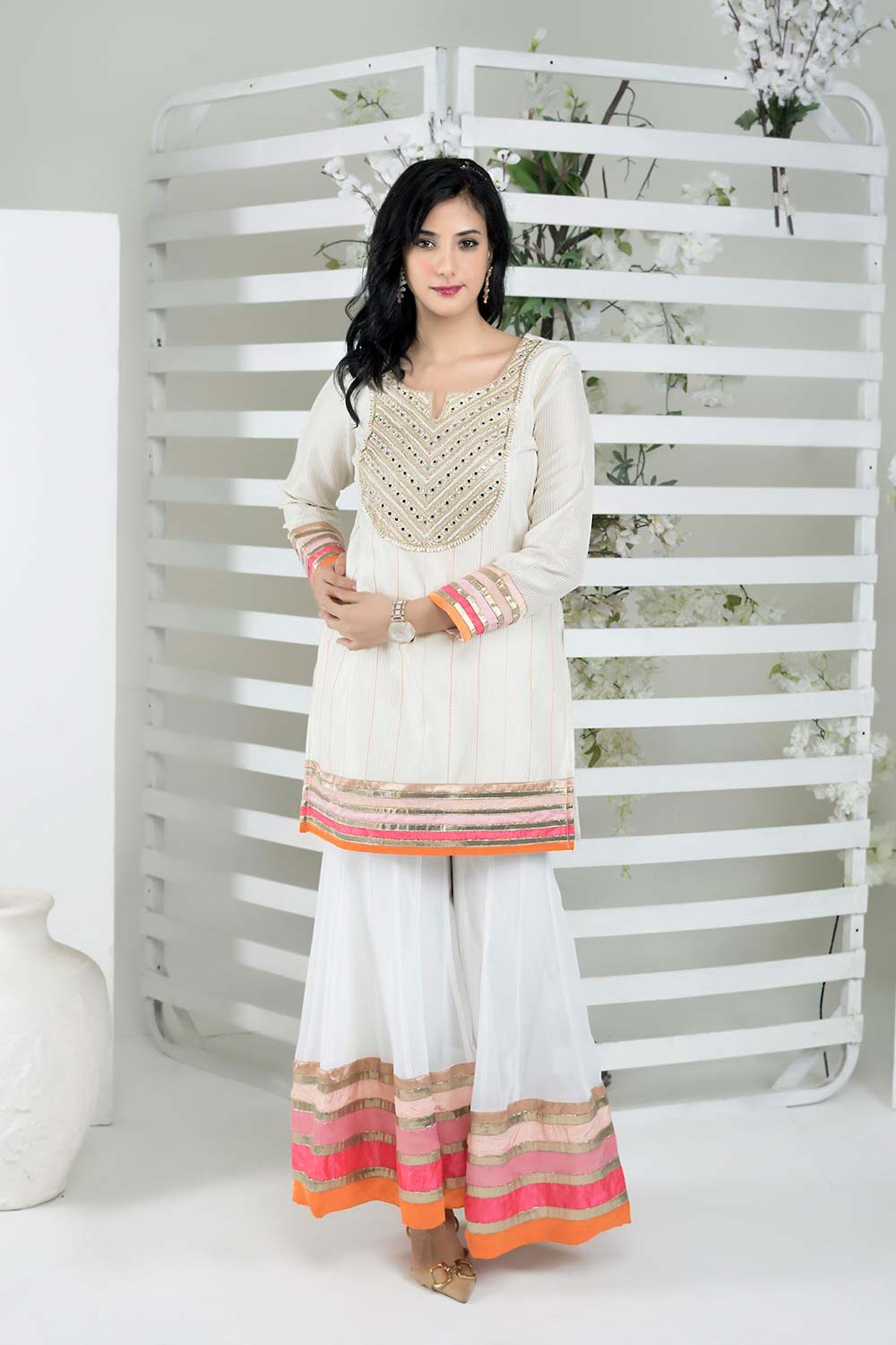 Off-White Embroidered Art Silk Straight Cut Kurta