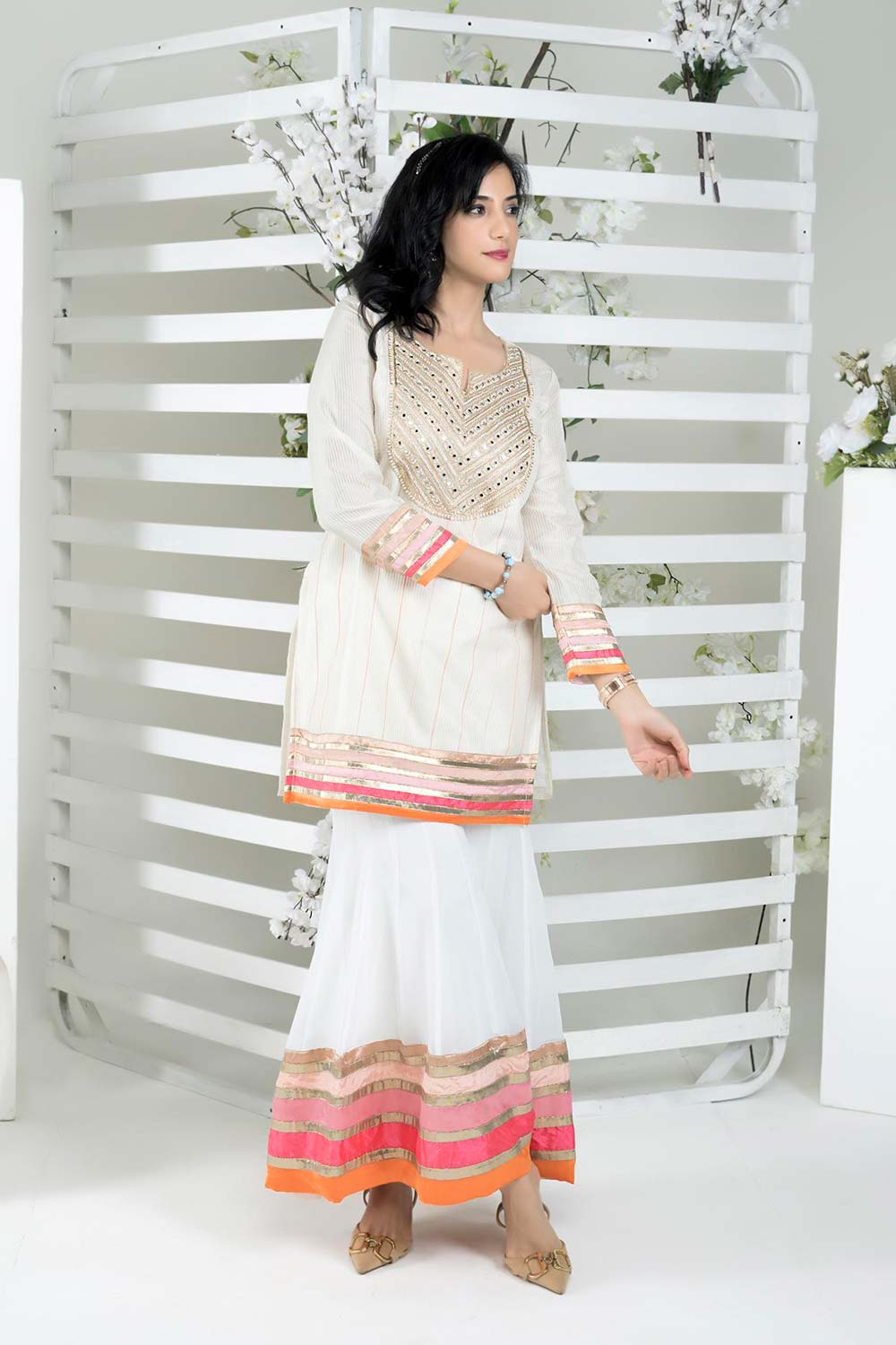 Off-White Embroidered Art Silk Straight Cut Kurta