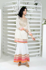 Off-White Embroidered Art Silk Straight Cut Kurti