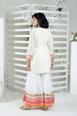 Off-White Embroidered Art Silk Straight Cut Kurti