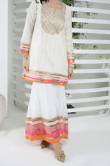 Off-White Embroidered Art Silk Straight Cut Kurta