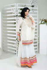 Off White Art Silk Stitched Straight Cut Sharara Kurta Dupatta Readymade Suits