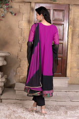 Magenta Embroidered Georgette Stitched Trouser Kurta With Dupatta