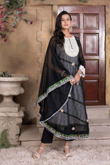 Black Embroidered Georgette Asymmetrical Kurta Pants Set