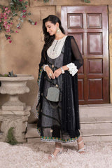 Black Embroidered Georgette Stitched Asymmetrical Trouser Kurti With Dupatta