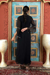 Black Embroidered Georgette Asymmetrical Kurta Pants Set