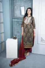 Brown Embroidered Silk Stitched Palazzo Kurti With Dupatta