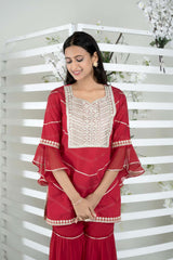 Maroon Embroidered Cotton Straight Cut Kurti