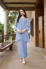 Blue Hand Embroidery Art Silk Jacket Styles Kurta