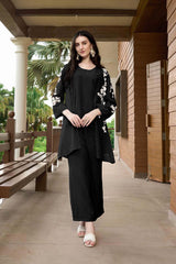 Black Hand Embroidery Art Silk Jacket Styles Kurta