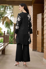 Black Hand Embroidery Art Silk Jacket Styles Kurti