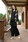 Hand Embroidery Art Silk Jacket Styles Culottes Kurti Set