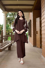 Brown Hand Embroidery Art Silk Jacket Styles Kurti